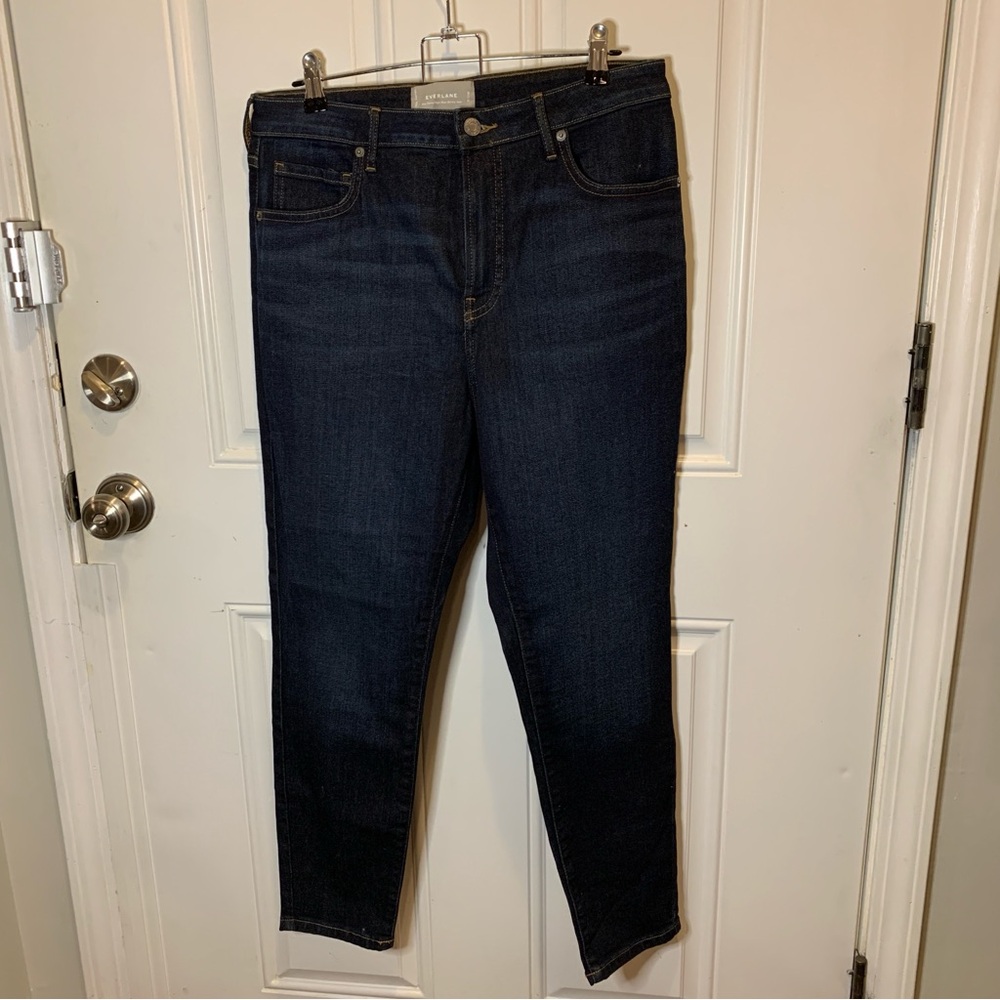 Everlane The Curvy High-Rise Skinny Jeans Jean Deep Indigo Blue Whiskering Sz 31